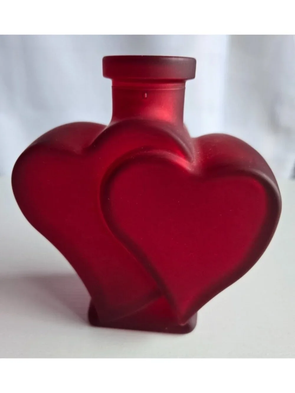 Dual HeartShaped Matte Translucent Red Pressed Glass Vase 5